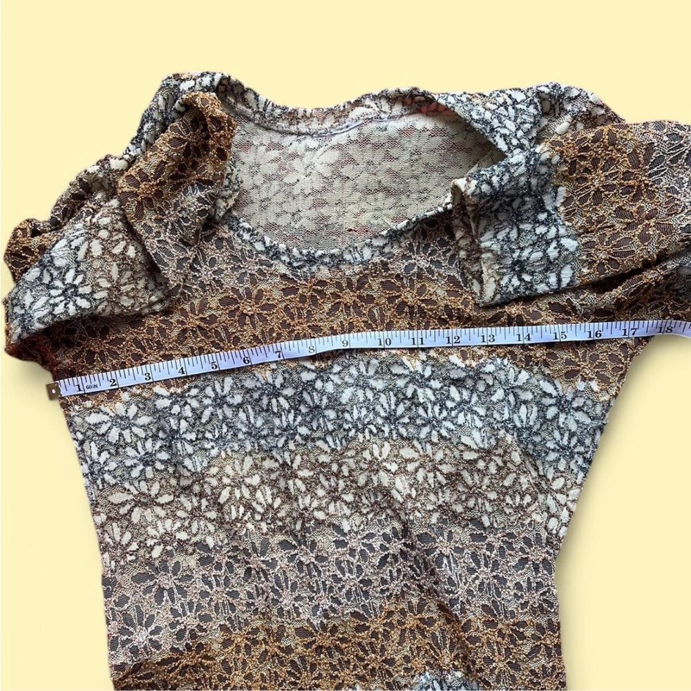 Vintage Tan & Brown Floral Y2k Lace Top - Picture 5 of 5